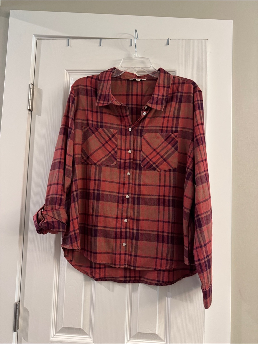 FRYE AND CO. Red and Brown Plaid Button-Down Shirt